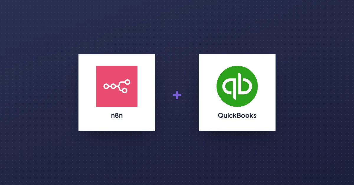 n8n and QuickBooks logos joined by a plus sign