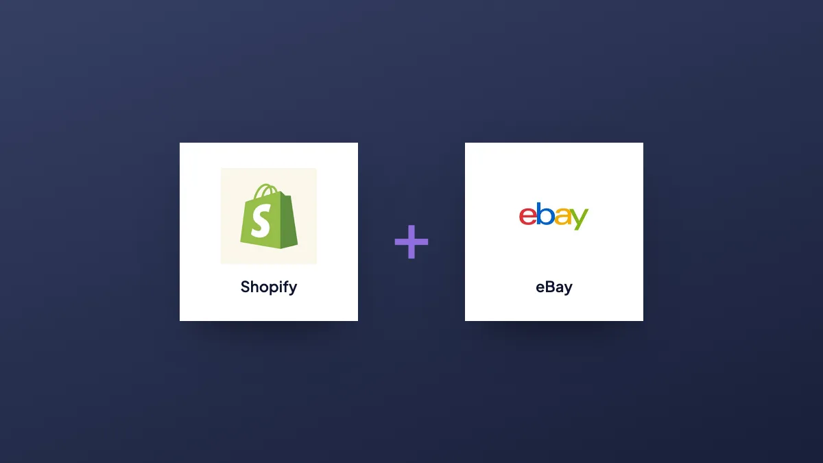 Shopify and eBay logos joined by a plus sign