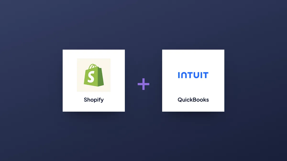 Shopify and QuickBooks logos joined by a plus sign