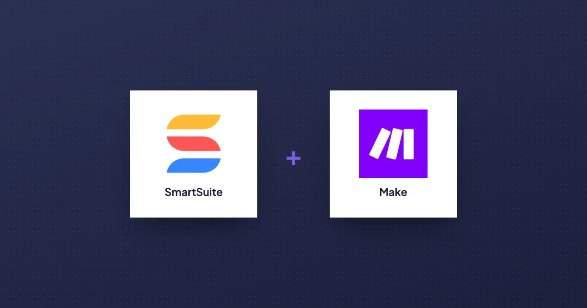SmartSuite and Make logos joined by a plus sign