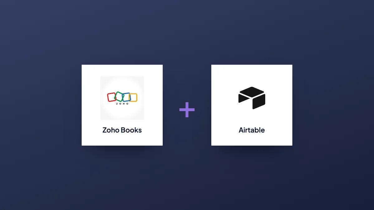 Zoho Books and Airtable logos joined by a plus sign