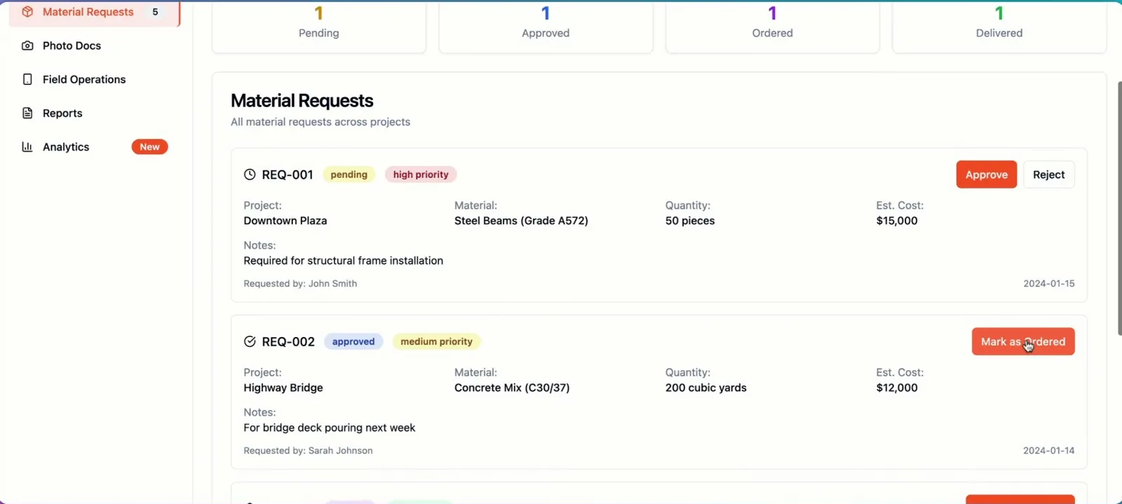 Material requests.