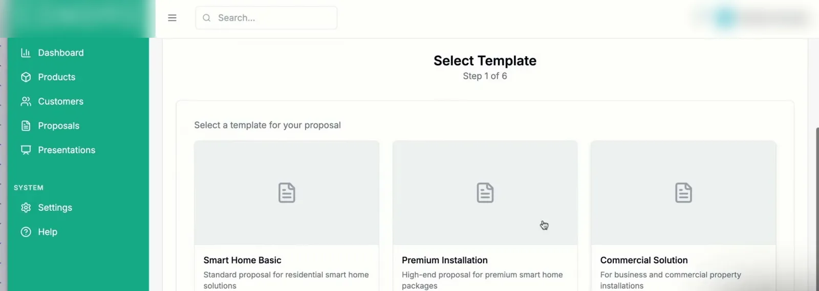 Choosing a proposal template.
