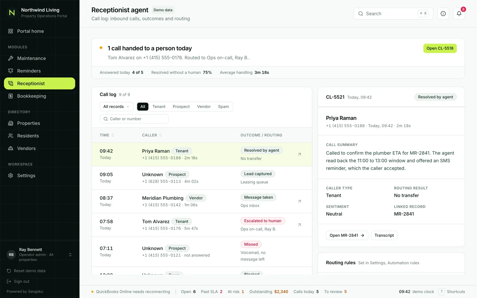 A property management software company: An AI receptionist